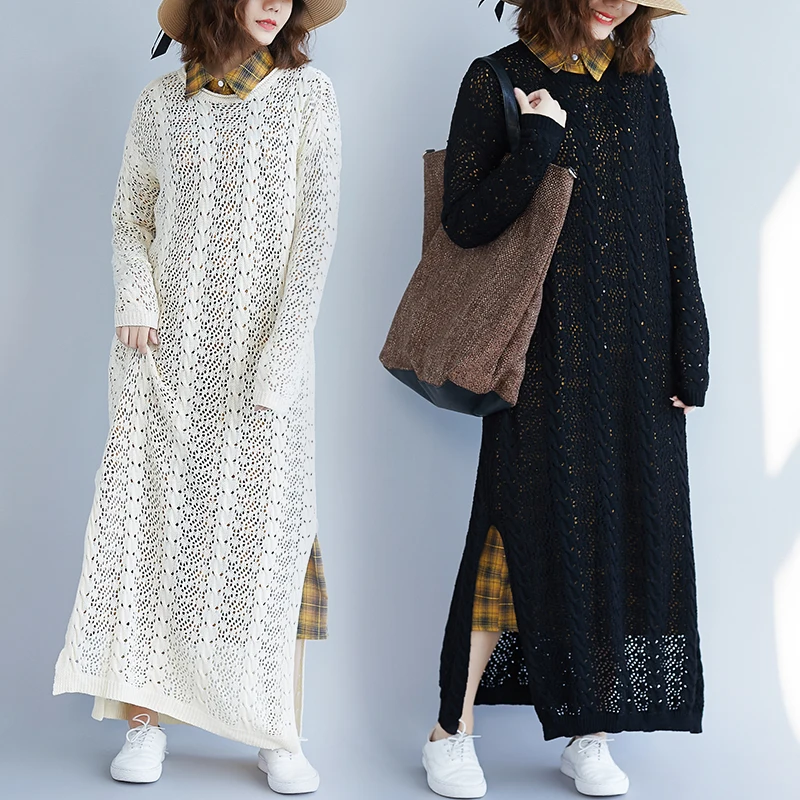 Z-ZOUX Women Dress Hollow Out Split knitting Long Sleeve Maxi Dress Black White O-Neck Loose Plus Size Autumn Winter Dresses
Z-ZOUX Women Dress Hollow Out Split knitting Long Sleeve Maxi Dress Black White O-Neck Loose Plus Size Autumn Winter Dresses