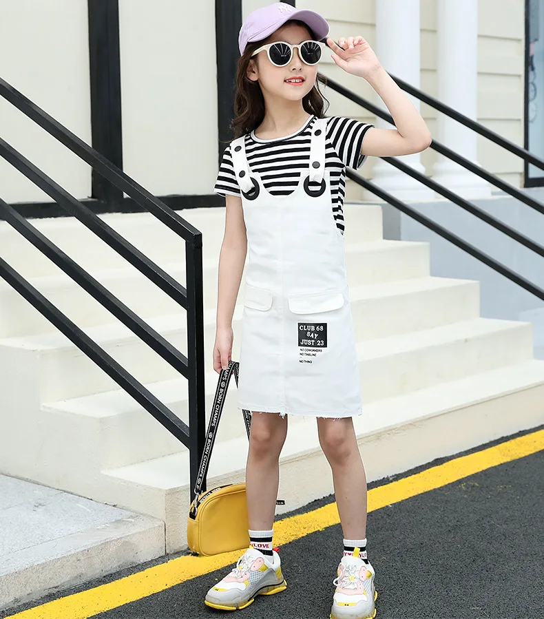 Girls Suspenders Dress 2 Pcs Set 2019 Summer Fashion Kids Stripe T-Shirts And Dresses Set For Girl 5 7 9 11 13 Year Clj144 34 Girls Suspenders Dress 2 Pcs Set 2019 Summer Fashion Kids Stripe T-Shirts And Dresses Set For Girl 5 7 9 11 13 Year Clj144 40