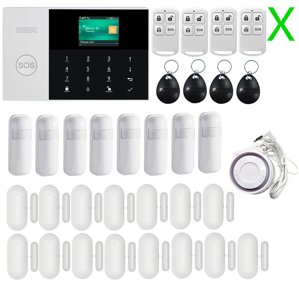 2.4 Inch TFT Screen WIFI GSM SIM SMS RFID Card APP Remote Control Wireless Home Security Alarm System with fire Smoke Detector
2.4 Inch TFT Screen WIFI GSM SIM SMS RFID Card APP Remote Control Wireless Home Security Alarm System with fire Smoke Detector