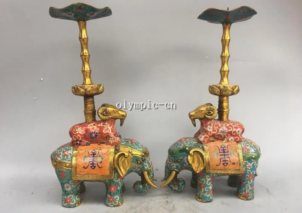 Pair 16'' red copper cloisonne enamel flowers carved sheep elephant candlestick
Pair 16'' red copper cloisonne enamel flowers carved sheep elephant candlestick