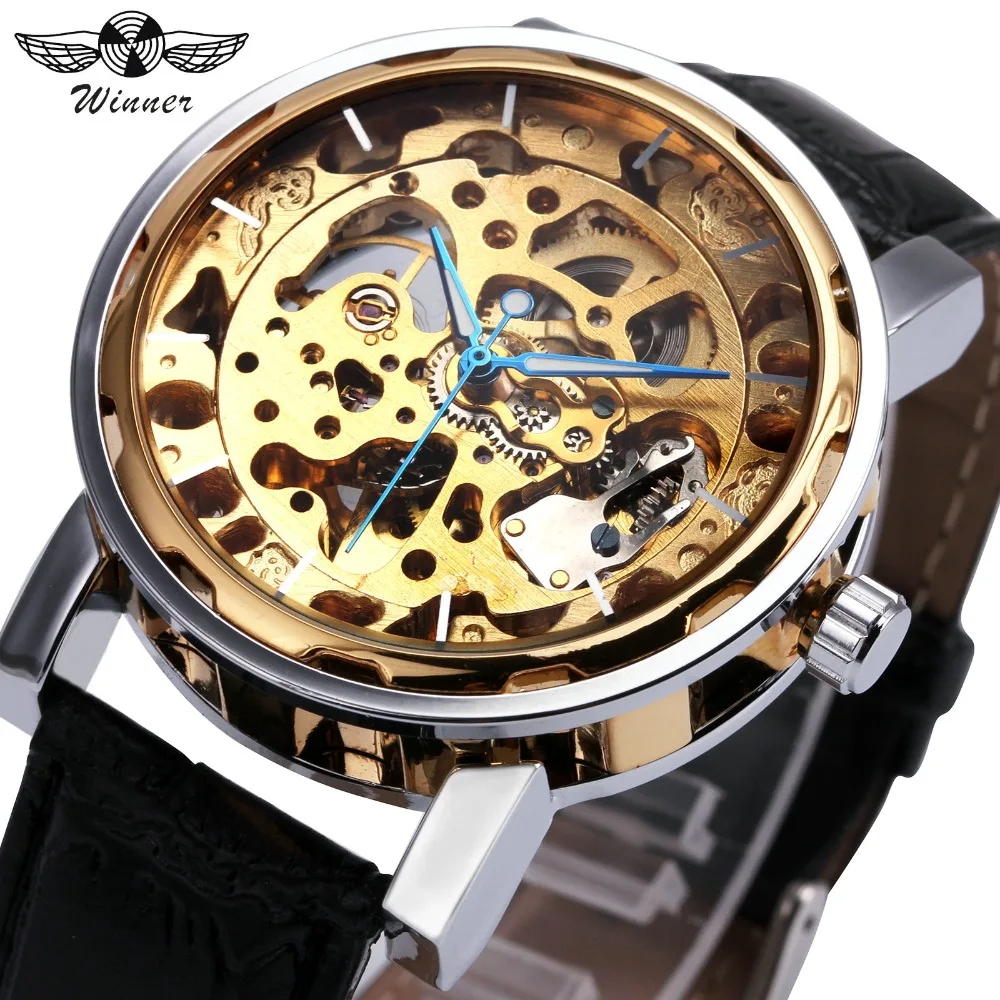 WINNER Fashion Men Automatic Mechanical Watch Golden Skeleton Dial Leather Strap Luminous Hands Casual T-WINNER Wrist Watches
WINNER Fashion Men Automatic Mechanical Watch Golden Skeleton Dial Leather Strap Luminous Hands Casual T-WINNER Wrist Watches