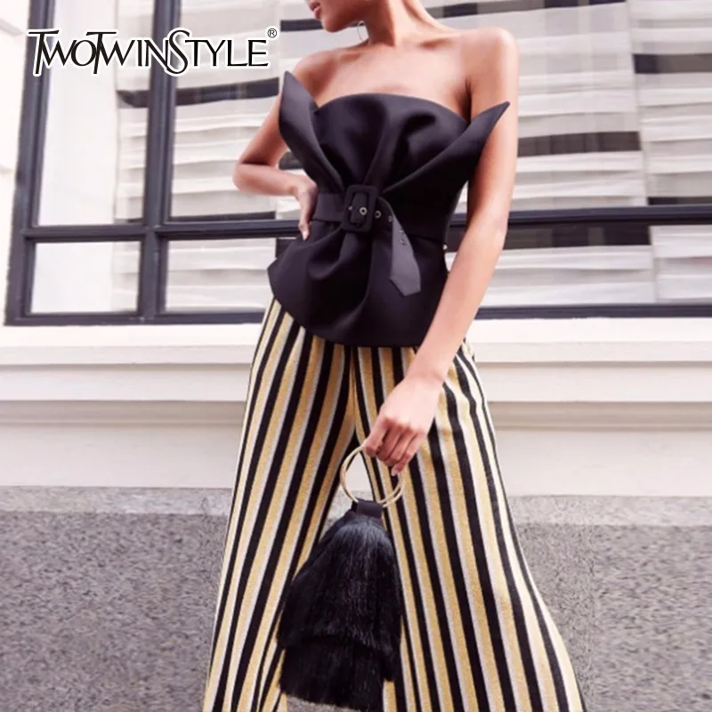 TWOTWINSTYLE Off Shoulder Shirt Female Ruffles Slash Neck Sashes High Waist Irregular Blouse Summer Sexy Fashion Tops Clothing
TWOTWINSTYLE Off Shoulder Shirt Female Ruffles Slash Neck Sashes High Waist Irregular Blouse Summer Sexy Fashion Tops Clothing