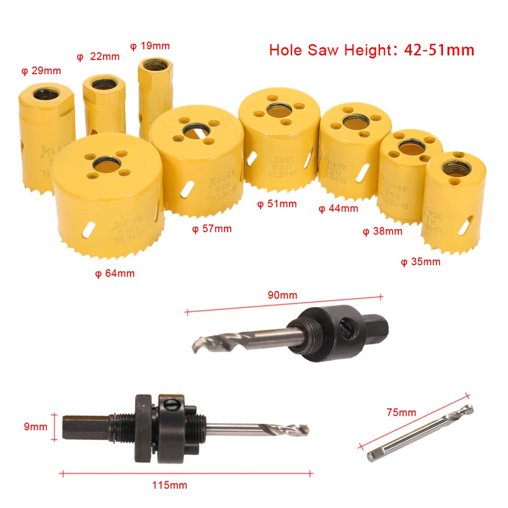 13Pcs/Set 19-64mm M42 HSS Bi-Metal Hole Saw Kit Drilling Tool Arbor Pilot Drill Set for Metal working Cutting Metal Steel Tools
13Pcs/Set 19-64mm M42 HSS Bi-Metal Hole Saw Kit Drilling Tool Arbor Pilot Drill Set for Metal working Cutting Metal Steel Tools