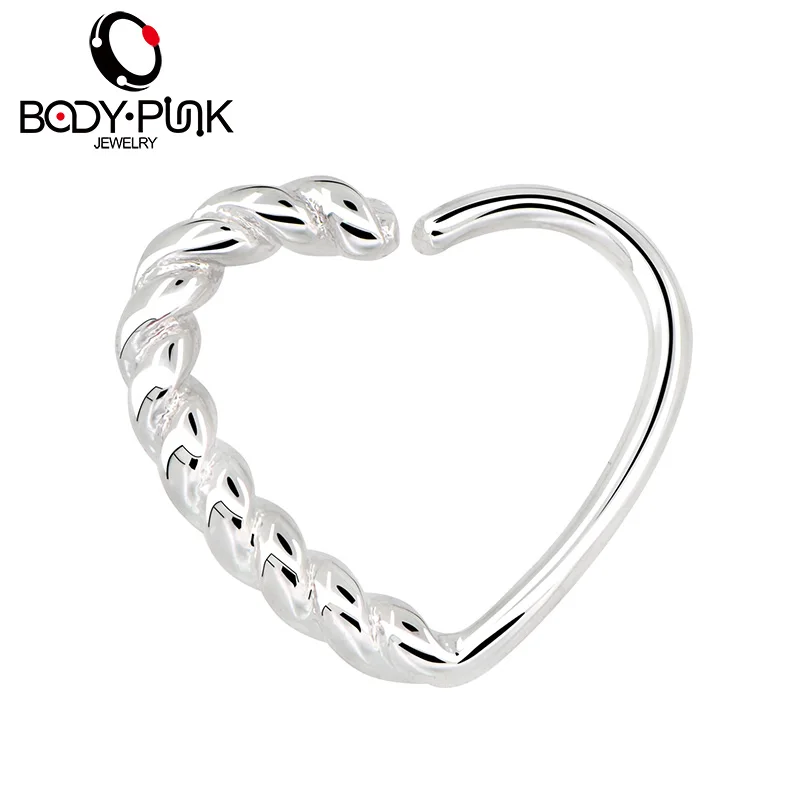 BODY PUNK 16G Multi-functional Heart Shape Twisted Cartilage Earring Hoop Fake Nose Ring Eyebrow Piercing Earring Tragus Jewelry  (12)