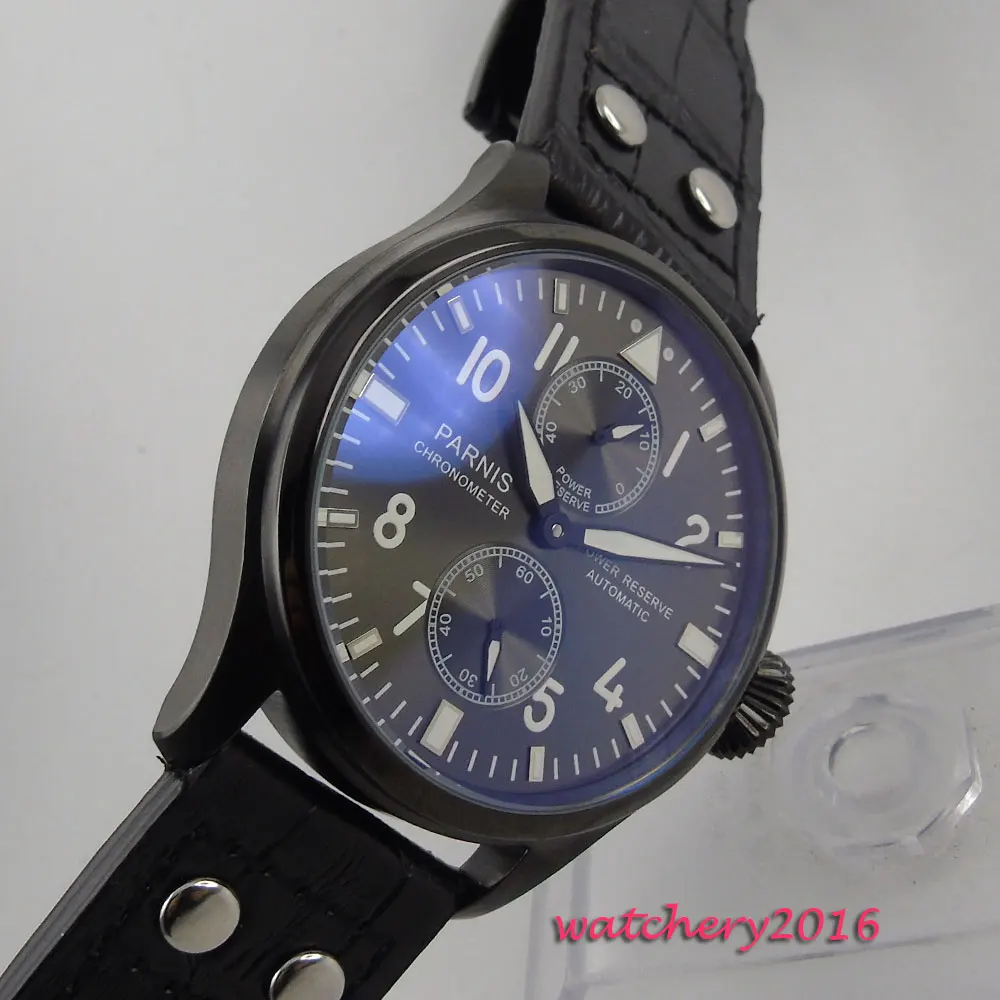 47mm parnis Black dial Luminous Rivets Leather Chronograph power reserve PVD Case Crystal Automatic mechanical Mens Watch
47mm parnis Black dial Luminous Rivets Leather Chronograph power reserve PVD Case Crystal Automatic mechanical Mens Watch