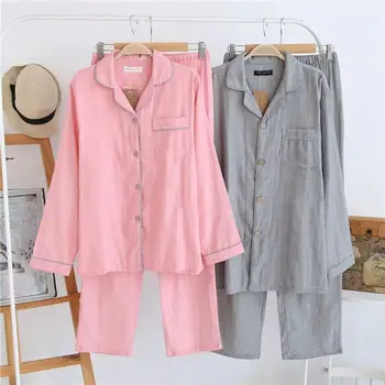 Summer Pajamas Men and Women Pajamas Dyed Cotton Gauze Sleepwear Lovers Long Sleeves Long Pants Lapel Pijama Sets Home Suit
Summer Pajamas Men and Women Pajamas Dyed Cotton Gauze Sleepwear Lovers Long Sleeves Long Pants Lapel Pijama Sets Home Suit