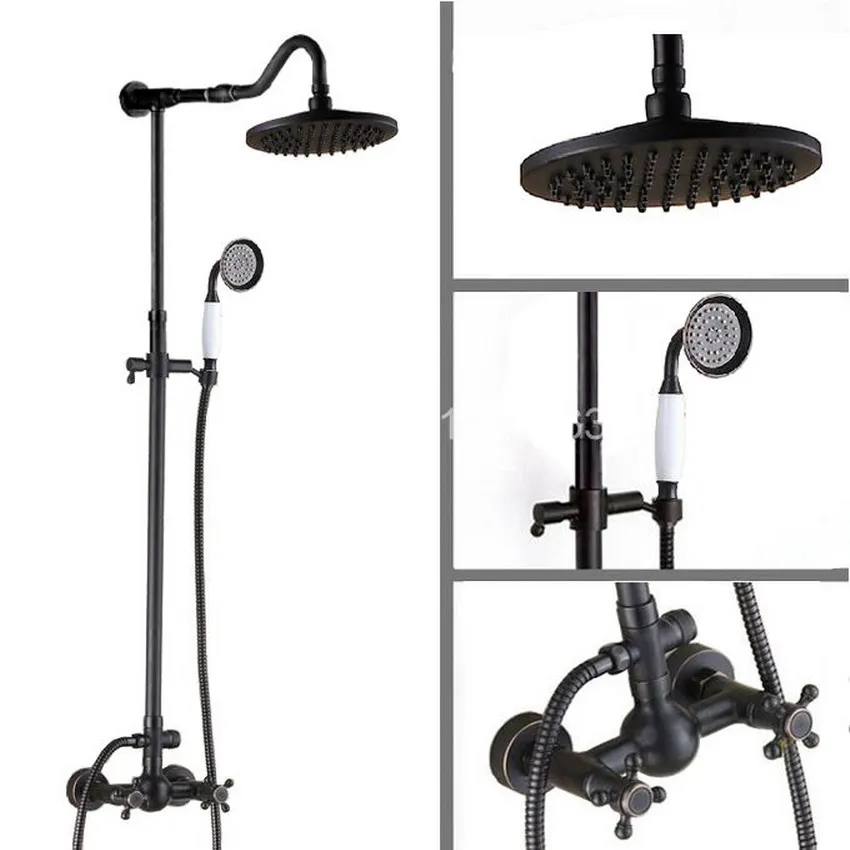 Black Oil Rubbed Brass Wall Mount Rain Shower System with 8 inch Round Shower Head & Hand shower Set Two Cross handles ars706
Black Oil Rubbed Brass Wall Mount Rain Shower System with 8 inch Round Shower Head & Hand shower Set Two Cross handles ars706