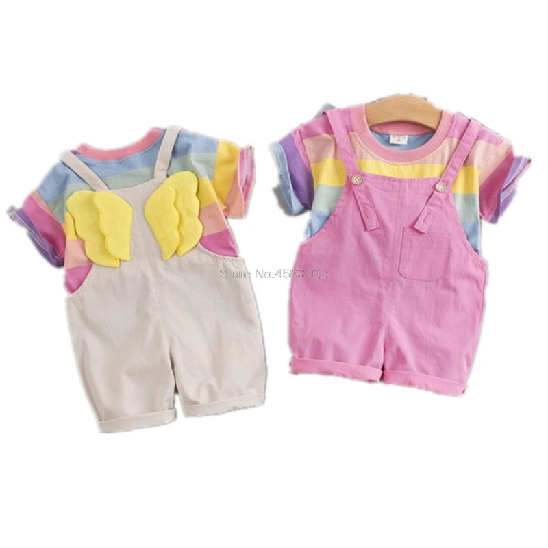 Fashion Baby Girl Clothes Toddler Color Striped T Shirt Bib Shorts 2pcs/set Kid Garment Infant Costume Children Casual Tracksuit
Fashion Baby Girl Clothes Toddler Color Striped T Shirt Bib Shorts 2pcs/set Kid Garment Infant Costume Children Casual Tracksuit