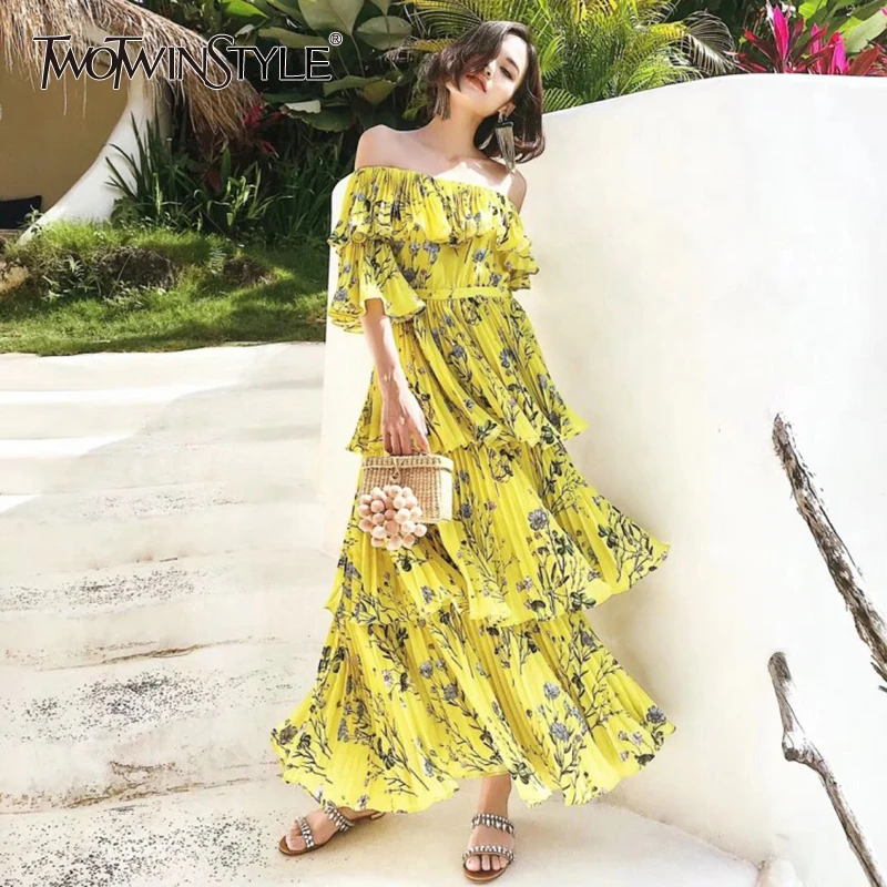 TWOTWINSTYLE Print Off Shoulder Women Dress Slash Neck Strapless Short Sleeve High Waist Pleated Dresses Female 2019 Summer New
TWOTWINSTYLE Print Off Shoulder Women Dress Slash Neck Strapless Short Sleeve High Waist Pleated Dresses Female 2019 Summer New
