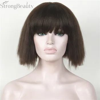 

Strong Beauty Synthetic Short Yaki Straight Wig Neat Bang Bob Style Hair Black/Blonde Women's Wigs 3 Colors
