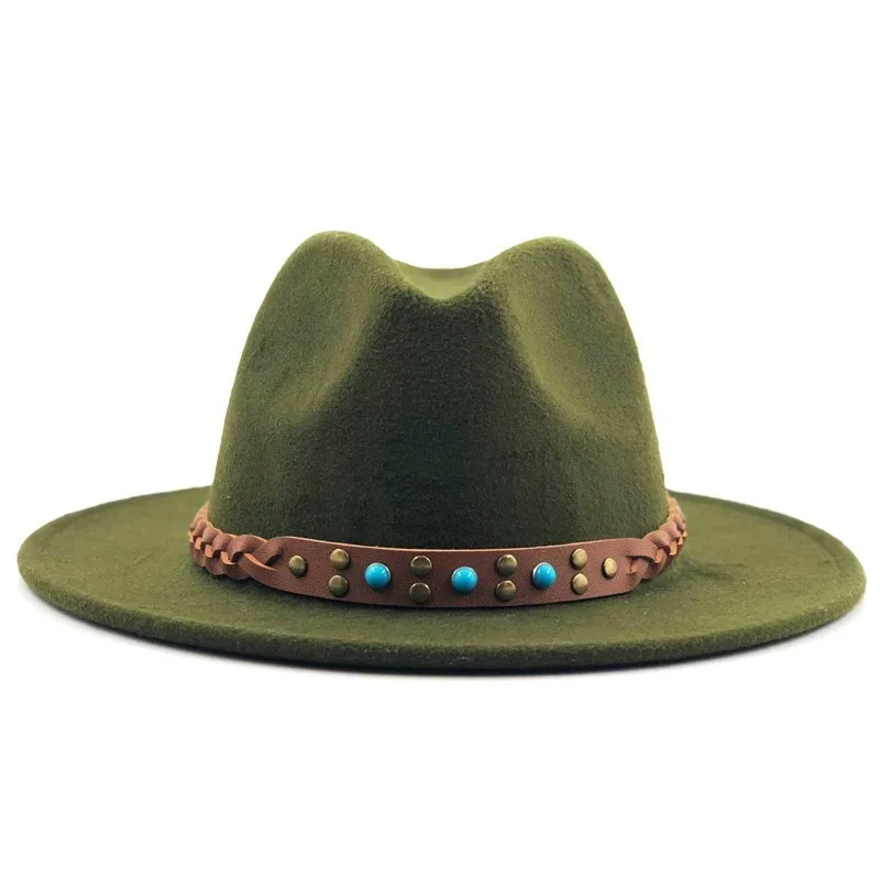 Женская и Мужская шерстяная шляпа Fedora с кожаной лентой Элегантная Дамская зимняя
