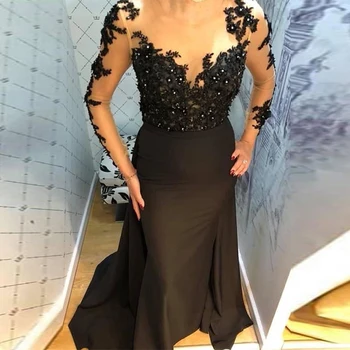 Sexy Appliques Beaded Evening Dresses Mermaid Style Bodice Long Sleeves Black Formal Evening Party Gowns Robe De Soiree
Sexy Appliques Beaded Evening Dresses Mermaid Style Bodice Long Sleeves Black Formal Evening Party Gowns Robe De Soiree