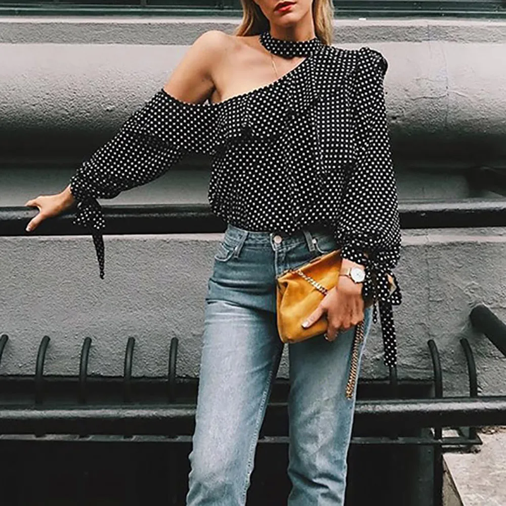 2019 New women's t-shirt halter one shoulder Korea style streetwear Long Sleeve dot pritn femme clothes tops tee shirt
2019 New women's t-shirt halter one shoulder Korea style streetwear Long Sleeve dot pritn femme clothes tops tee shirt