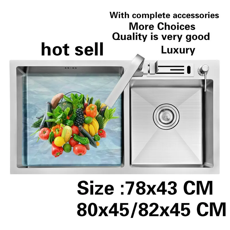 

Free shipping Standard individuality kitchen sink durable bouble bowl food-grade stainless steel hot sell 78x43/80x45/82x45 CM