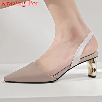 Krazing Pot Hollywood movie star metal high heels genuine leather slip on slingback summer sandals pointed toe leisure shoes L06
Krazing Pot Hollywood movie star metal high heels genuine leather slip on slingback summer sandals pointed toe leisure shoes L06