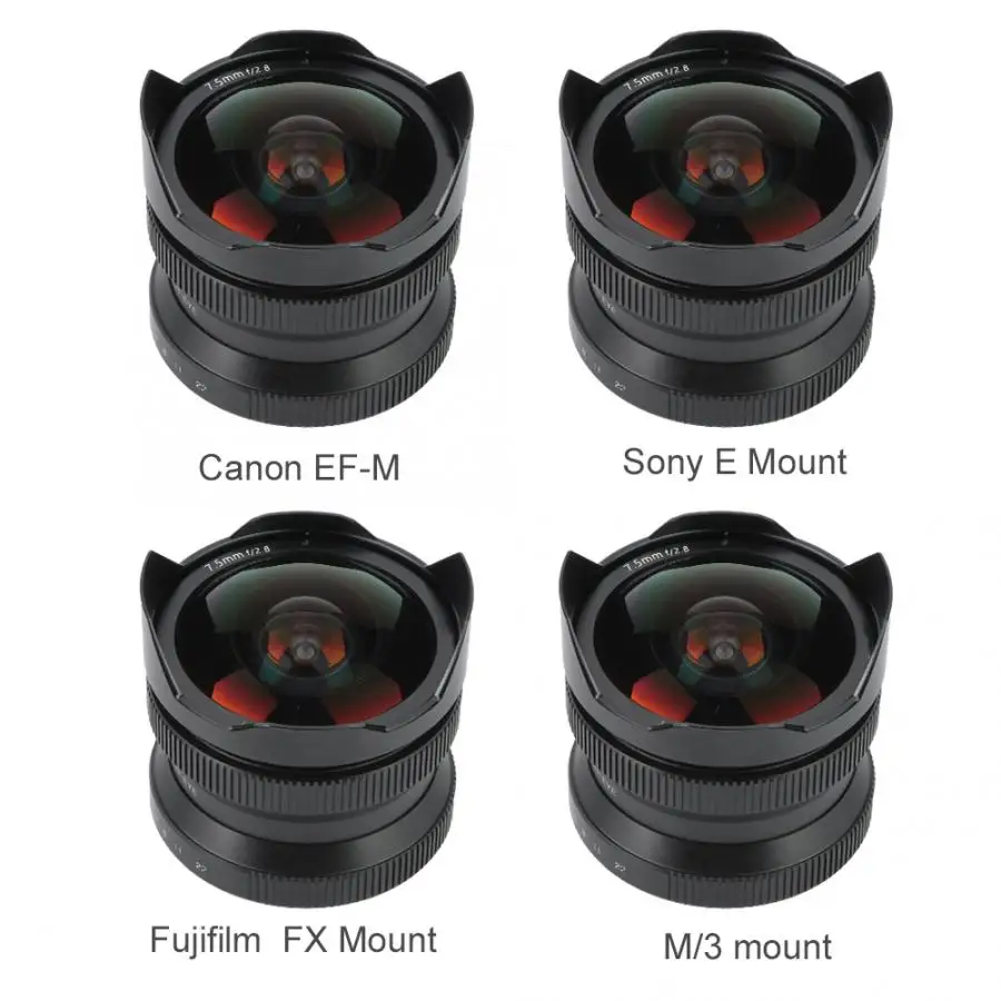 7.5mm f2.8 Super Wide Angle 180 Degree Fisheye Manual Focus Lens for Canon Mirrorless Camera Fisheye Lens for Sony E Mount
7.5mm f2.8 Super Wide Angle 180 Degree Fisheye Manual Focus Lens for Canon Mirrorless Camera Fisheye Lens for Sony E Mount