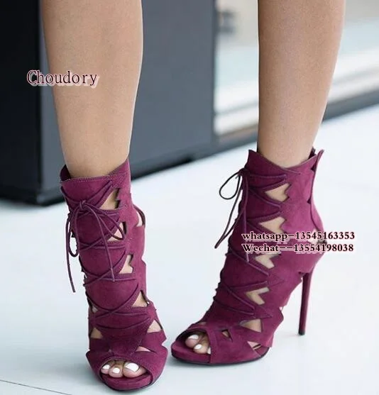 Black Suede Leather Straps Lace up Women Cut Out Ankle Boots Sexy Peep Toe Ladies High Heel Boots Rome Style Female Party Boots
Black Suede Leather Straps Lace up Women Cut Out Ankle Boots Sexy Peep Toe Ladies High Heel Boots Rome Style Female Party Boots