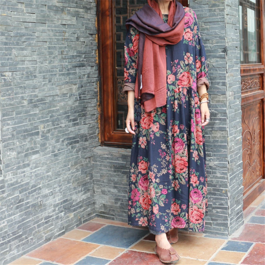 Johnature Women Floral Maxi Dress Vintage Long Sleeve Double Cotton Warm Loose 2019 Fall Winter New Comfortable Long Robes Dress
Johnature Women Floral Maxi Dress Vintage Long Sleeve Double Cotton Warm Loose 2019 Fall Winter New Comfortable Long Robes Dress