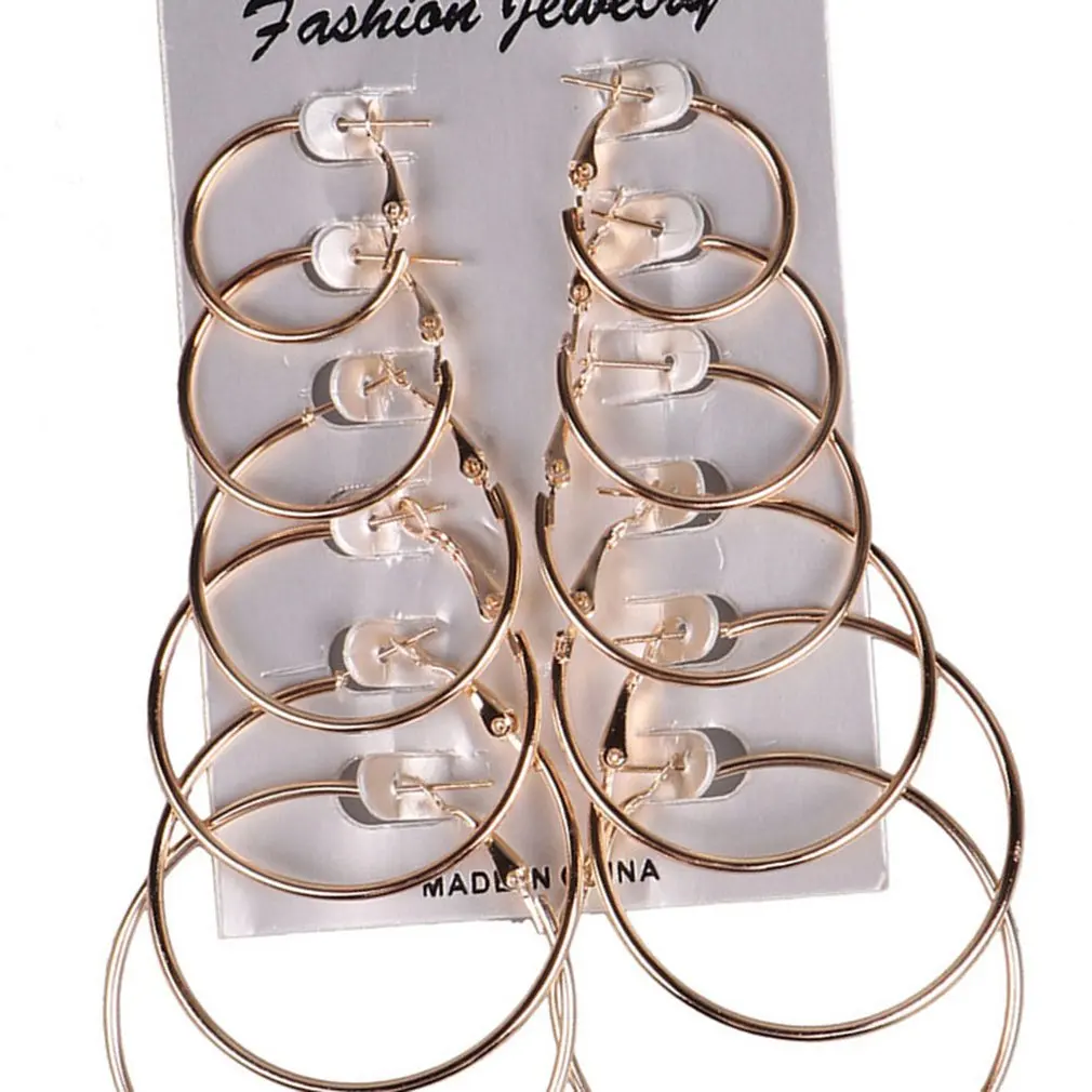 Фото Круглые серьги-кольца модные очаровательные увеличенные двойные большие
