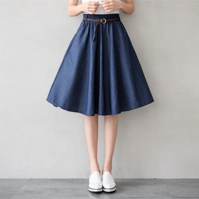 Women's Retro Denim SKirt Elastic High Waist Midi Knee Length Skirts Women Spring Summer Washed Vintage Skirt With Sashes Female
Women's Retro Denim SKirt Elastic High Waist Midi Knee Length Skirts Women Spring Summer Washed Vintage Skirt With Sashes Female