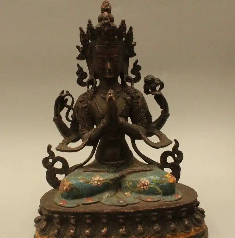11" Tibet Cloisonne Bronze Folk Seat 4 arms Chenrezig Buddha Avalokiteshvara St
11" Tibet Cloisonne Bronze Folk Seat 4 arms Chenrezig Buddha Avalokiteshvara St