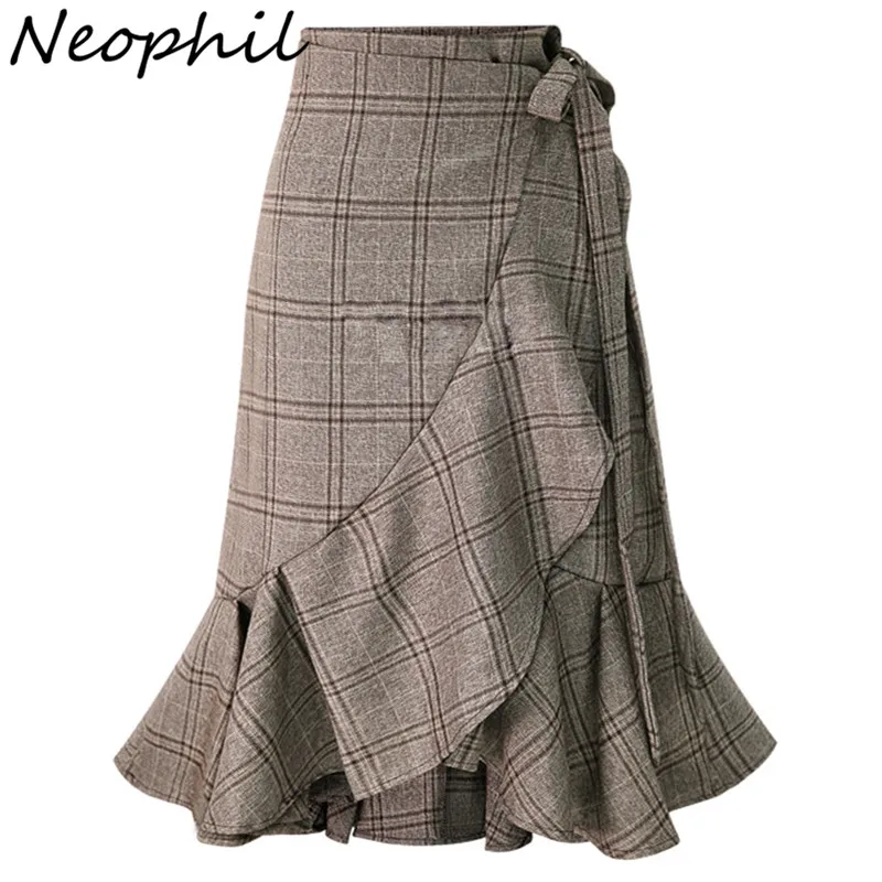 Neophil England Style Plaid Lace Up Mermaid Midi Pencil Skirts Ruffles Tartan Women High Waist Vintage Gray Bodycon Skirt S1737
Neophil England Style Plaid Lace Up Mermaid Midi Pencil Skirts Ruffles Tartan Women High Waist Vintage Gray Bodycon Skirt S1737