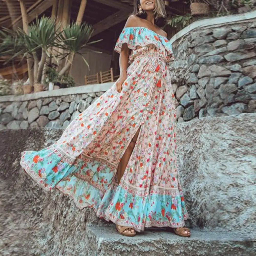 Dress Women Summer Bohemian Printed Waist V-Collar Chiffon Beach Long Dresses New Fashion Ankle-Length Vestidos LS*D
Dress Women Summer Bohemian Printed Waist V-Collar Chiffon Beach Long Dresses New Fashion Ankle-Length Vestidos LS*D