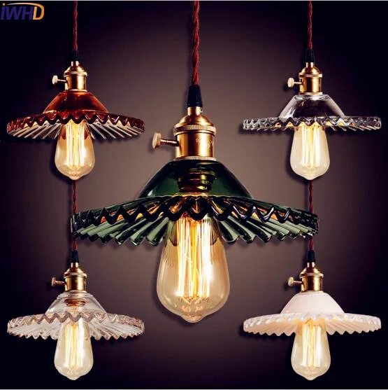 

IWHD Glass Loft Style Industrial Pendant Light Fixtures Dinning Room LED Edison Retro VIntage Lamp Hanglamp Lamparas Luminaire