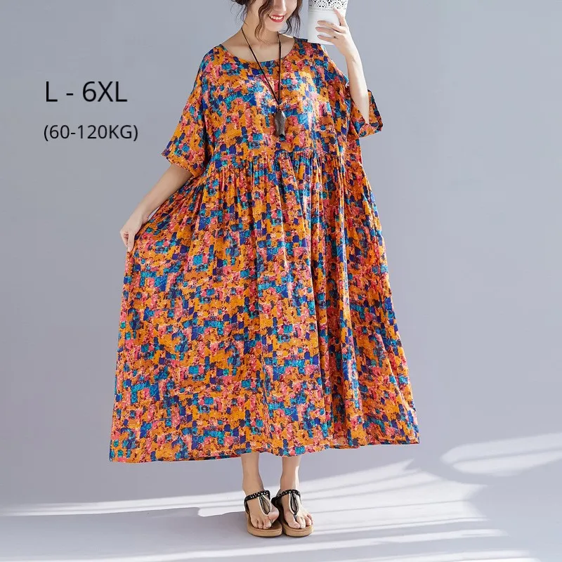 Fashion Boho Long Dress Summer Beach Style Short Sleeve Cotton Linen Casual Clothing Plus Size L 4XL 5XL 6XL Loose Maxi Dresses
Fashion Boho Long Dress Summer Beach Style Short Sleeve Cotton Linen Casual Clothing Plus Size L 4XL 5XL 6XL Loose Maxi Dresses