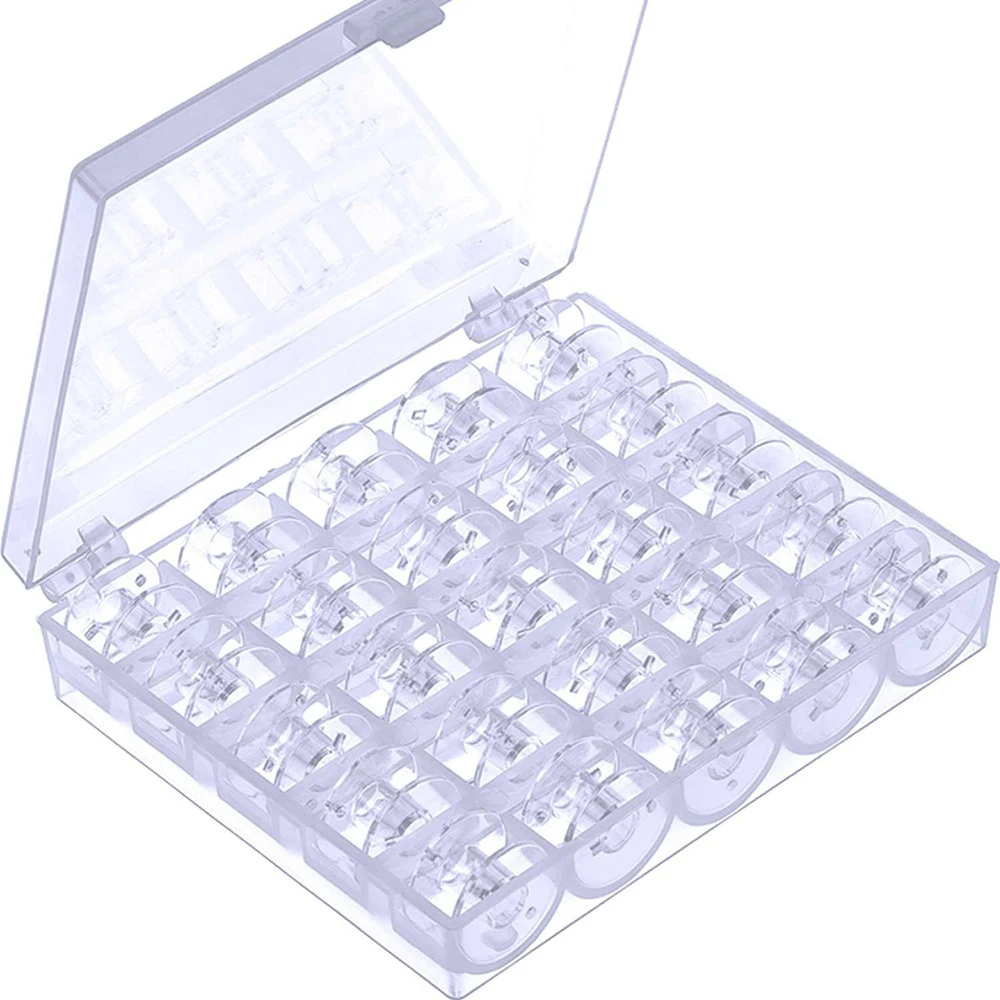 Empty Box Storage Case with 25pcs Clear Plastic Bobbins Sewing Machine Spools for Home Handwork Accessories Sewing Tools
Empty Box Storage Case with 25pcs Clear Plastic Bobbins Sewing Machine Spools for Home Handwork Accessories Sewing Tools