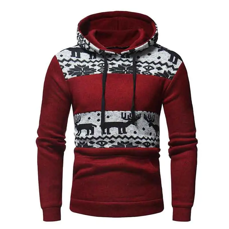 mrwonder Men Fashionable Hoodie Christmas Deer Hooded Sweatshirt Long Sleeve Knitted Pullover | Мужская одежда