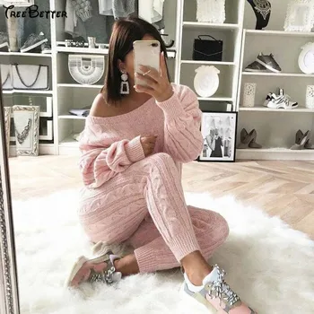 Autumn Cotton Tracksuit Women 2 Piece Set Sweater Top + Pants Knitted Suit O Neck Knit Set WOmen Outwear Two Pieces
Autumn Cotton Tracksuit Women 2 Piece Set Sweater Top + Pants Knitted Suit O Neck Knit Set WOmen Outwear Two Pieces
