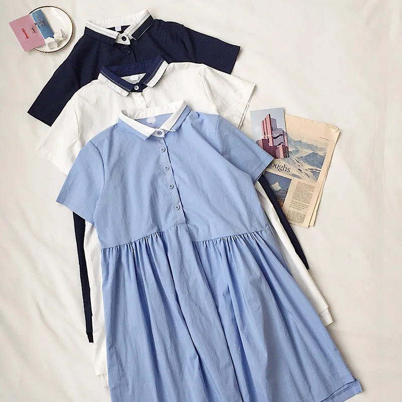 Summer dress new women's Korean version fresh Turn-down Collar student dress loose thin short-sleeved sweet casual dress
Summer dress new women's Korean version fresh Turn-down Collar student dress loose thin short-sleeved sweet casual dress