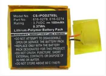 Cameron Sino 100mAh battery for APPLE iPOD Shuffle G2 1GB G3 616-0274 616-0278 MP3, MP4, PMP Battery
Cameron Sino 100mAh battery for APPLE iPOD Shuffle G2 1GB G3 616-0274 616-0278 MP3, MP4, PMP Battery