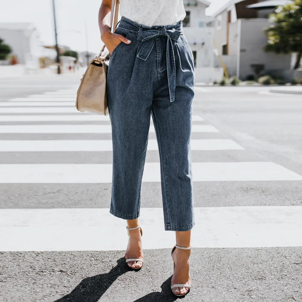 Women Hight Waisted Loose Bow Bandage Hole Denim Jeans Stretch Pockets Solid Color Three Quarter Langth Long Pants Jean Trousers
Women Hight Waisted Loose Bow Bandage Hole Denim Jeans Stretch Pockets Solid Color Three Quarter Langth Long Pants Jean Trousers