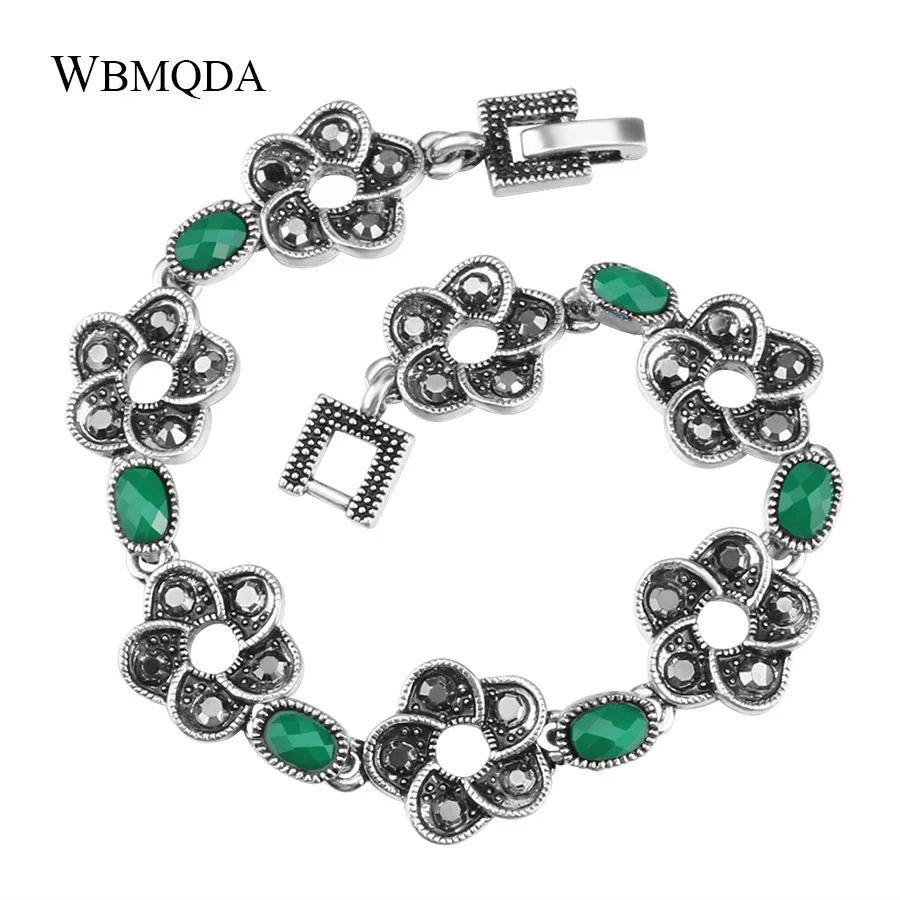 Cute Black Crystal Flower Bracelet Vintage Green Resin Silver Bracelets For Women Fashion Summer Jewelry 2018
Cute Black Crystal Flower Bracelet Vintage Green Resin Silver Bracelets For Women Fashion Summer Jewelry 2018