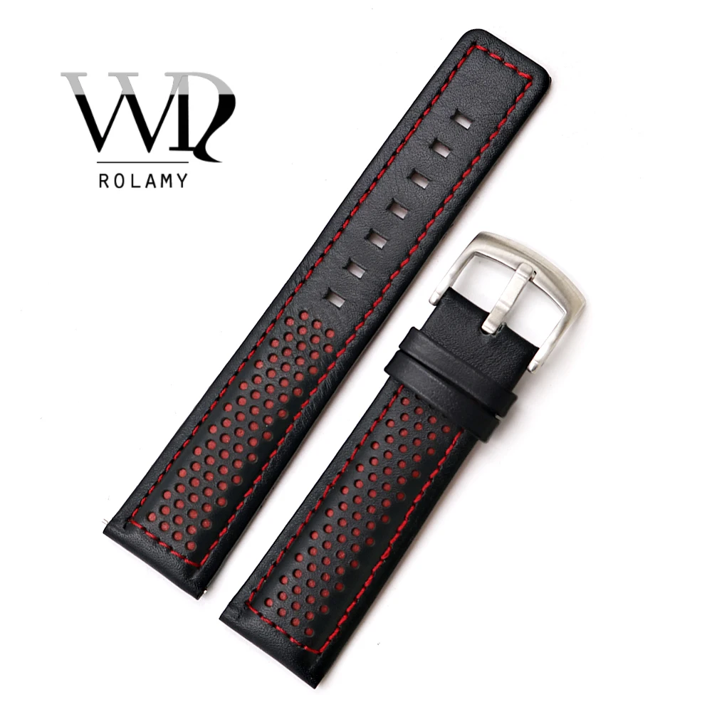 Rolamy 20 22mm Wholesale Black With Red Stitches High Quality Genuine Leather Replacement Watch Band Strap Belt
Rolamy 20 22mm Wholesale Black With Red Stitches High Quality Genuine Leather Replacement Watch Band Strap Belt