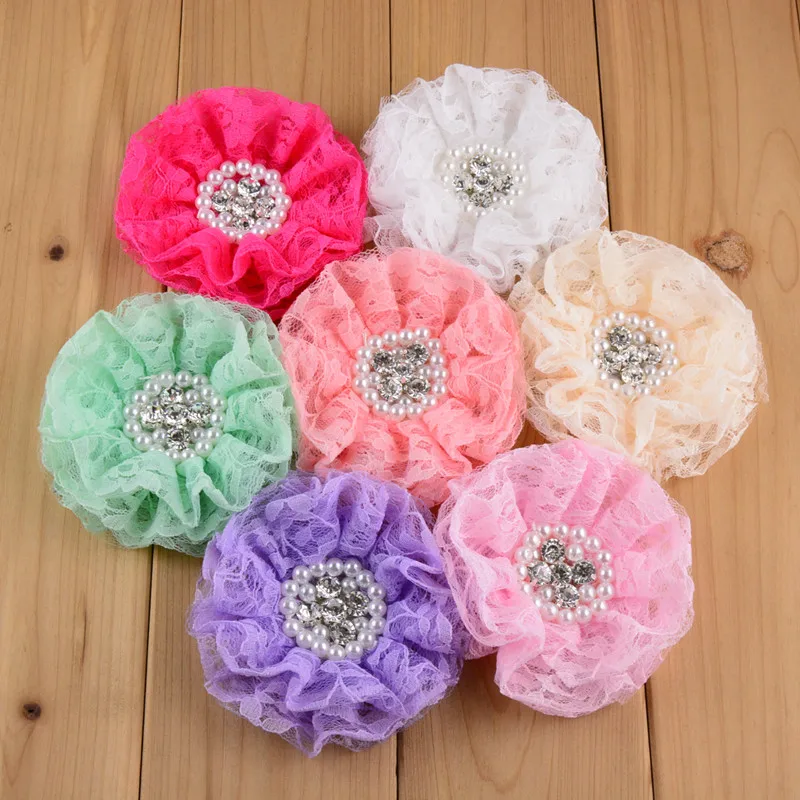 Wholesale 100pcs/lot 9cm Pearl Rhinestone Lace Ruffled Flowers Boutique Hair Flowers For Wedding Hair Accessories 19 Color TH201
Wholesale 100pcs/lot 9cm Pearl Rhinestone Lace Ruffled Flowers Boutique Hair Flowers For Wedding Hair Accessories 19 Color TH201
