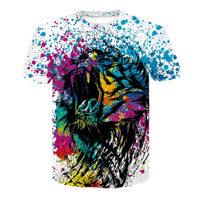 2019 men's short-sleeved T-shirt, bold tiger head printed and painted circular collar casual half-sleeve men's T-shirt
2019 men's short-sleeved T-shirt, bold tiger head printed and painted circular collar casual half-sleeve men's T-shirt
