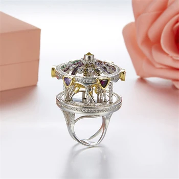 Luxury Fun Park Carousel 925 Sterling Silver Finger Ring AAA Zircon Women Wedding Fun Park Moving Horse Fang Jewelry
Luxury Fun Park Carousel 925 Sterling Silver Finger Ring AAA Zircon Women Wedding Fun Park Moving Horse Fang Jewelry