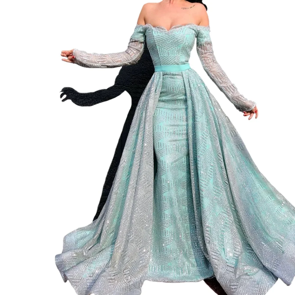 New Arrival Mint Green Long Evening Dresses With Long Sleeve Two Pieces Strapless Sequin Prom Party Dresses Red Carpet Gowns
New Arrival Mint Green Long Evening Dresses With Long Sleeve Two Pieces Strapless Sequin Prom Party Dresses Red Carpet Gowns