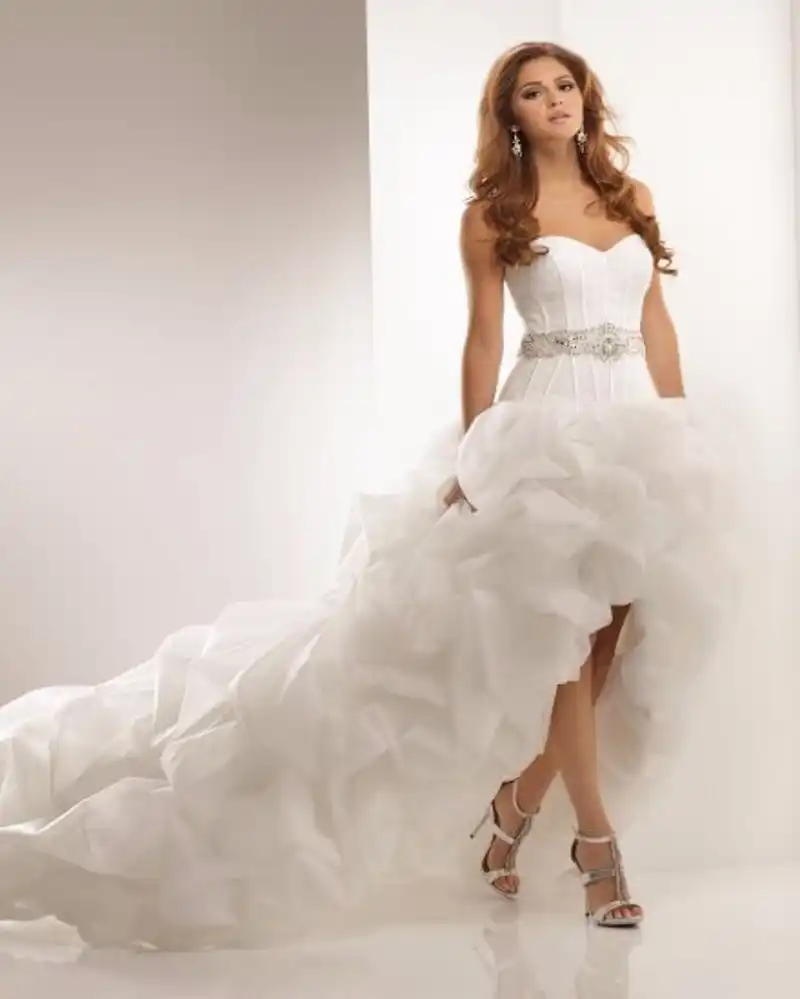 Fashion Outdoor High Low Short Wedding Dress 2017 Beaded Sashes