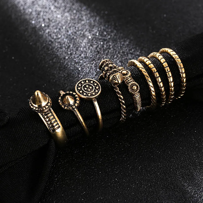 9 Pcs/set Bohemian Retro Gold Cone Geometric Rings Set For Women 2019 Fashion Boho Metal Alloy Ring Female Party Jewelry Gifts
9 Pcs/set Bohemian Retro Gold Cone Geometric Rings Set For Women 2019 Fashion Boho Metal Alloy Ring Female Party Jewelry Gifts