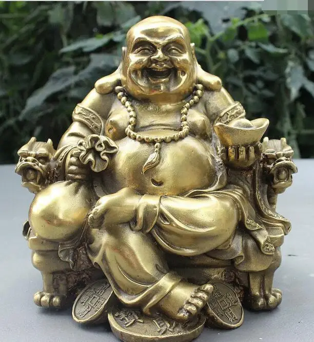 free 8" Chinese Brass Sit Dragon Chair Happy Laughing Maitreya Buddha Money Bag Statue fast
free 8" Chinese Brass Sit Dragon Chair Happy Laughing Maitreya Buddha Money Bag Statue fast