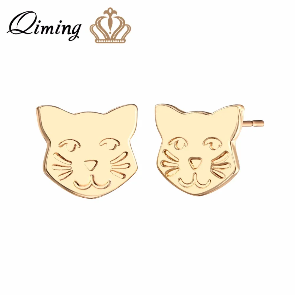 QIMING Lovely Kitty Cat Earrings For Women Fashion Jewelry Baby Girls Gift Gold Silver Cats Animal Stud Earrings
QIMING Lovely Kitty Cat Earrings For Women Fashion Jewelry Baby Girls Gift Gold Silver Cats Animal Stud Earrings