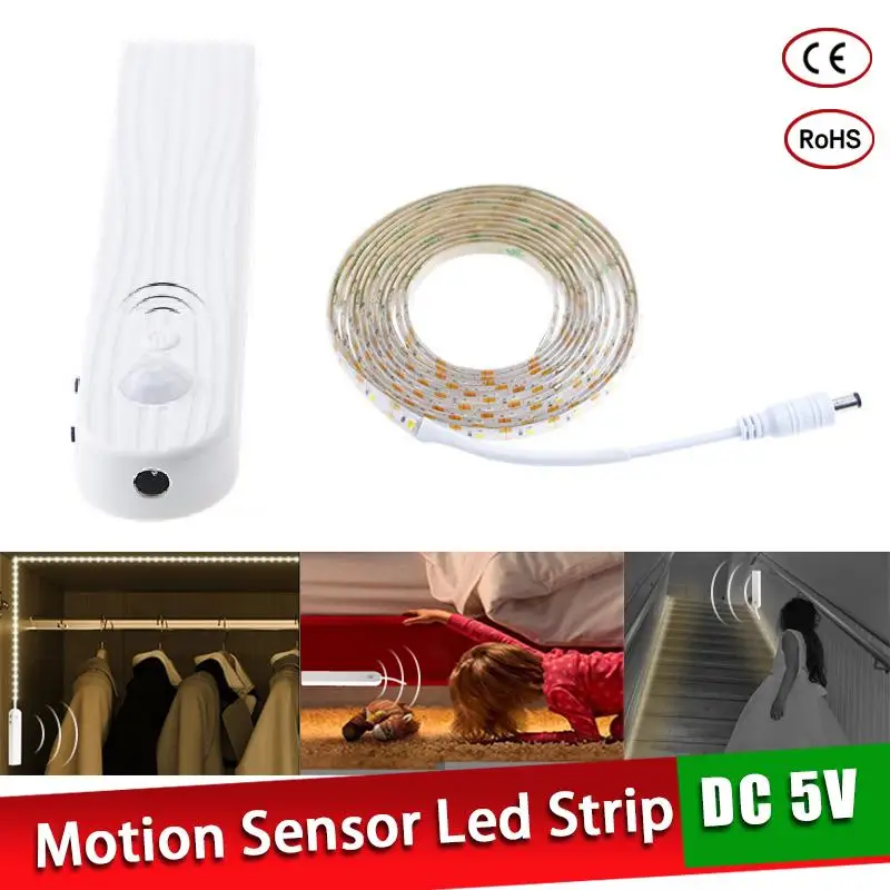 Motion Sensor LED Strip Light DC 5V SMD 3528 LED Cabinet Light 1m 2m 3m Under Bed Lamp For Closet Wardrobe Stairs Battery Power 
Motion Sensor LED Strip Light DC 5V SMD 3528 LED Cabinet Light 1m 2m 3m Under Bed Lamp For Closet Wardrobe Stairs Battery Power