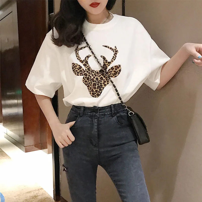 Summer new fashion women Short sleeve t-shirt loose casual Small deer printed round collar harajuku T-shirt tops
Summer new fashion women Short sleeve t-shirt loose casual Small deer printed round collar harajuku T-shirt tops