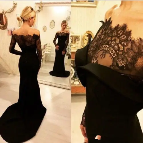Черное платье Русалочки для торжеств вечернее выпускного вечера кружевное