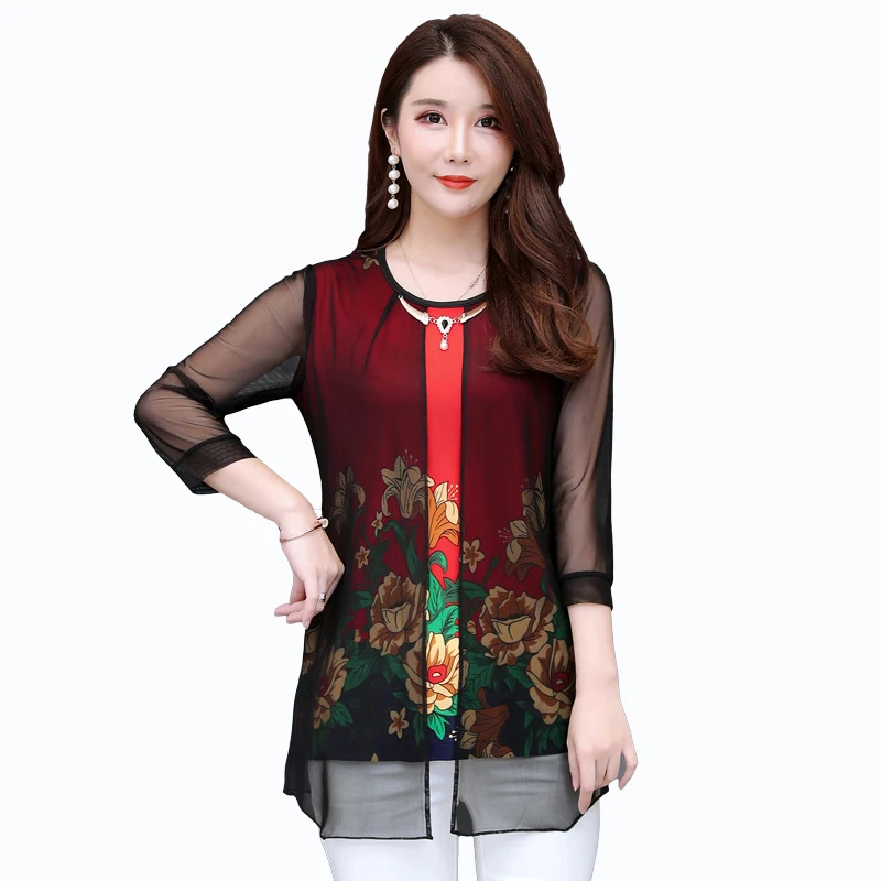 Fake Two Pieces Floral Top For Women 2019 Spring Summer New Middle Age Mother Clothing 5XL Plus Size Mesh Tshirt Tee Shirt Femme
Fake Two Pieces Floral Top For Women 2019 Spring Summer New Middle Age Mother Clothing 5XL Plus Size Mesh Tshirt Tee Shirt Femme