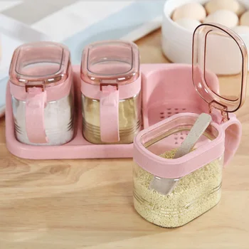 3-in-1 Glass Seasoning Jar Kitchen Supplies Wheat Straw Seasoning Box Wall-mounted Glass Cruet Seasoning Jar Set Pepper Sprayer
3-in-1 Glass Seasoning Jar Kitchen Supplies Wheat Straw Seasoning Box Wall-mounted Glass Cruet Seasoning Jar Set Pepper Sprayer